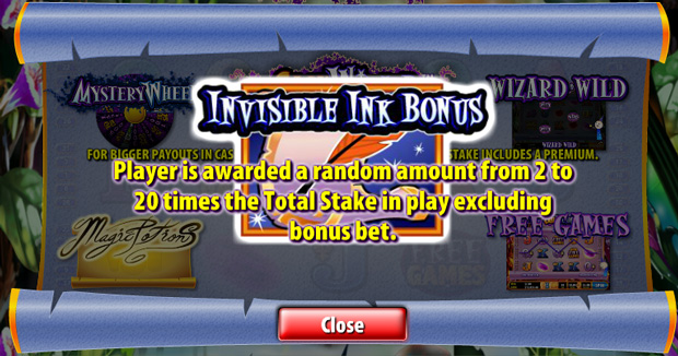 Invisible ink bonus on cash wizard